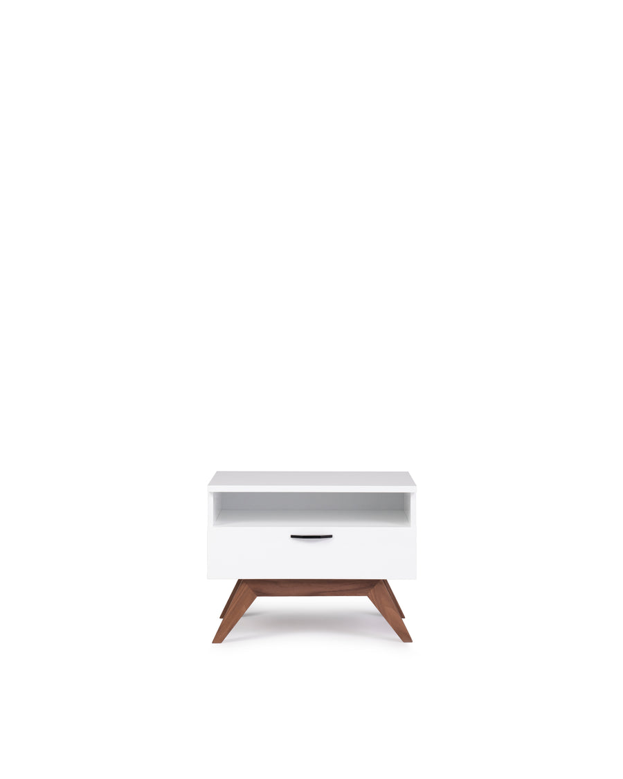 Modern Glossy White Nightstand | Dahlia| Front View | MoblerOnline