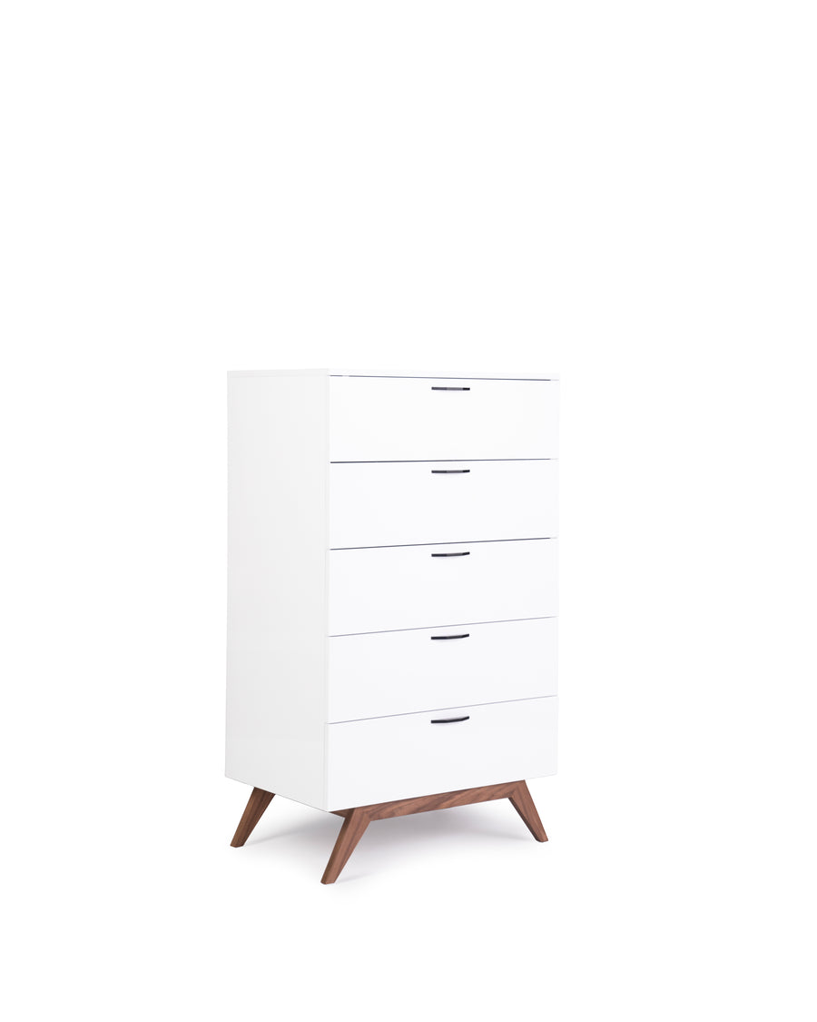 Modern White Tall Dresser | Dahlia | Angle View | MoblerOnline