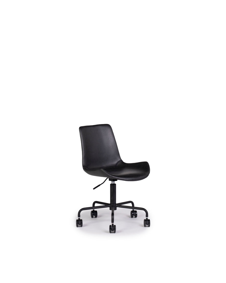 Modern Leather Office Chair In Black | Byron | Angle View | MoblerOnline