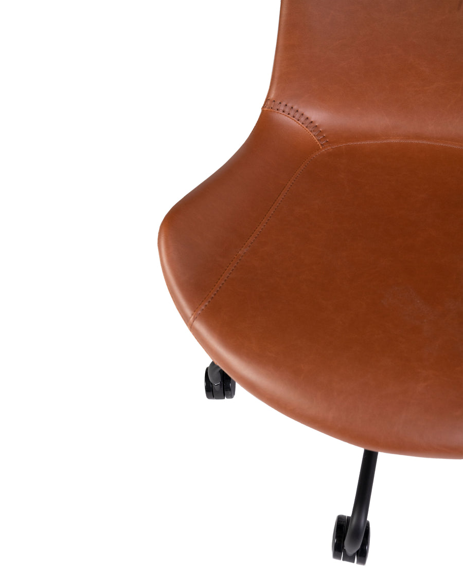 Modern Leather Office Chair In Brown | Byron | Close Up View | MoblerOnline