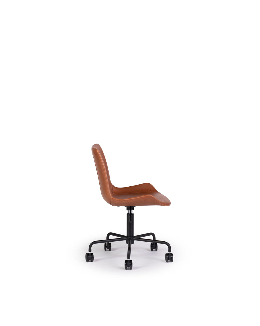 Modern Leather Office Chair In Brown | Byron | Side View | MoblerOnline