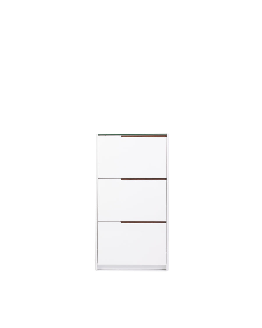 White High Gloss Shoe Cabinet With Glass Top | Scarpa | Front View | MoblerOnline 