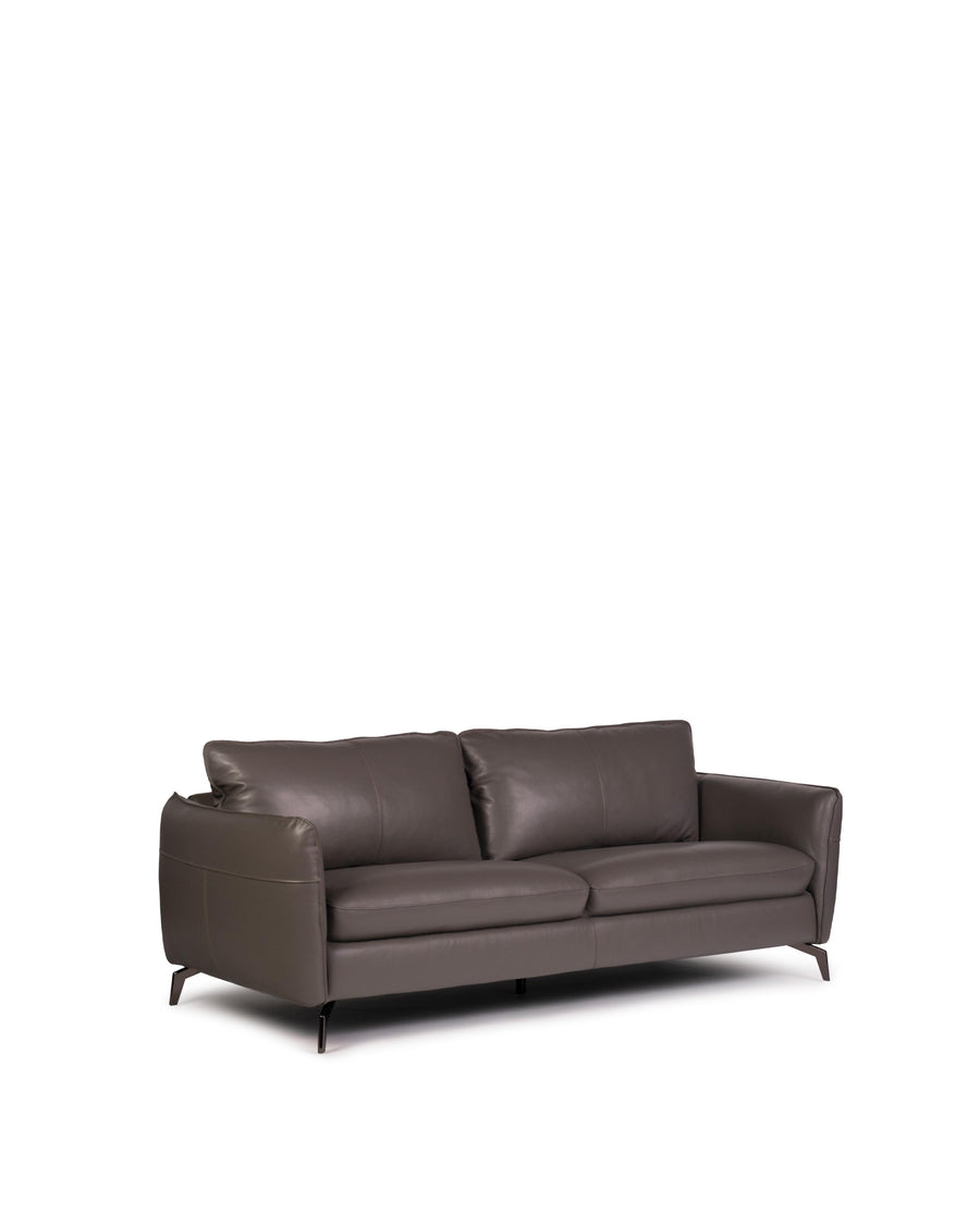 Modern Leather Sofa In Dark Grey With Dark Chrome Leg | Siena | Angle View | MoblerOnline