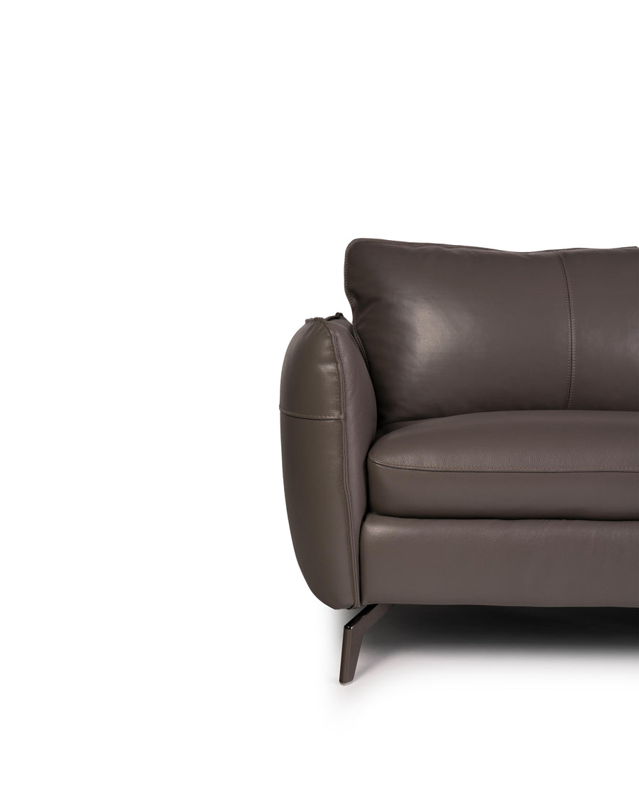 Modern Leather Sofa In Dark Grey With Dark Chrome Leg | Siena | Close up Detail  | MoblerOnline