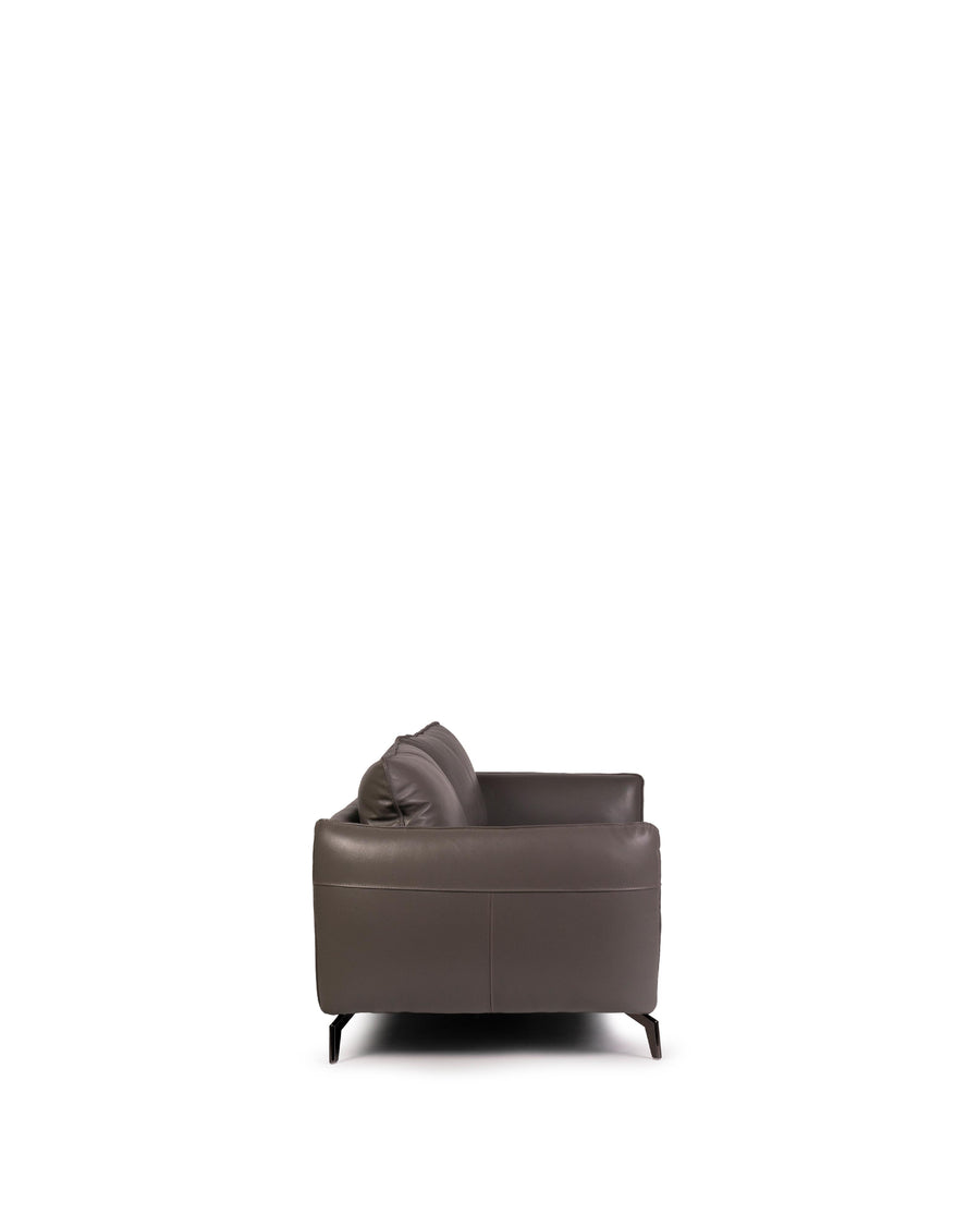 Modern Leather Sofa In Dark Grey With Dark Chrome Leg | Siena | Side View | MoblerOnline