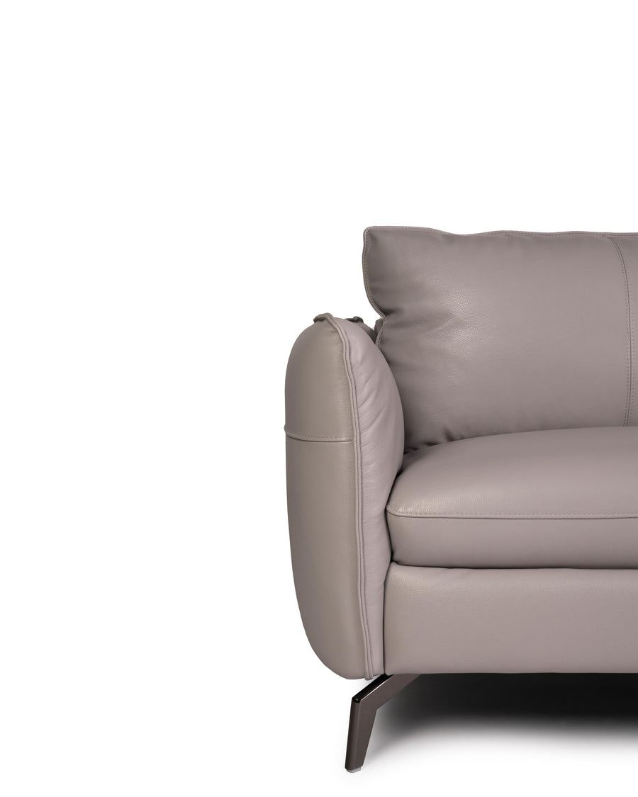 Modern Leather Sofa In Light Grey With Dark Chrome Leg | Siena | Close Up Detail | MoblerOnline