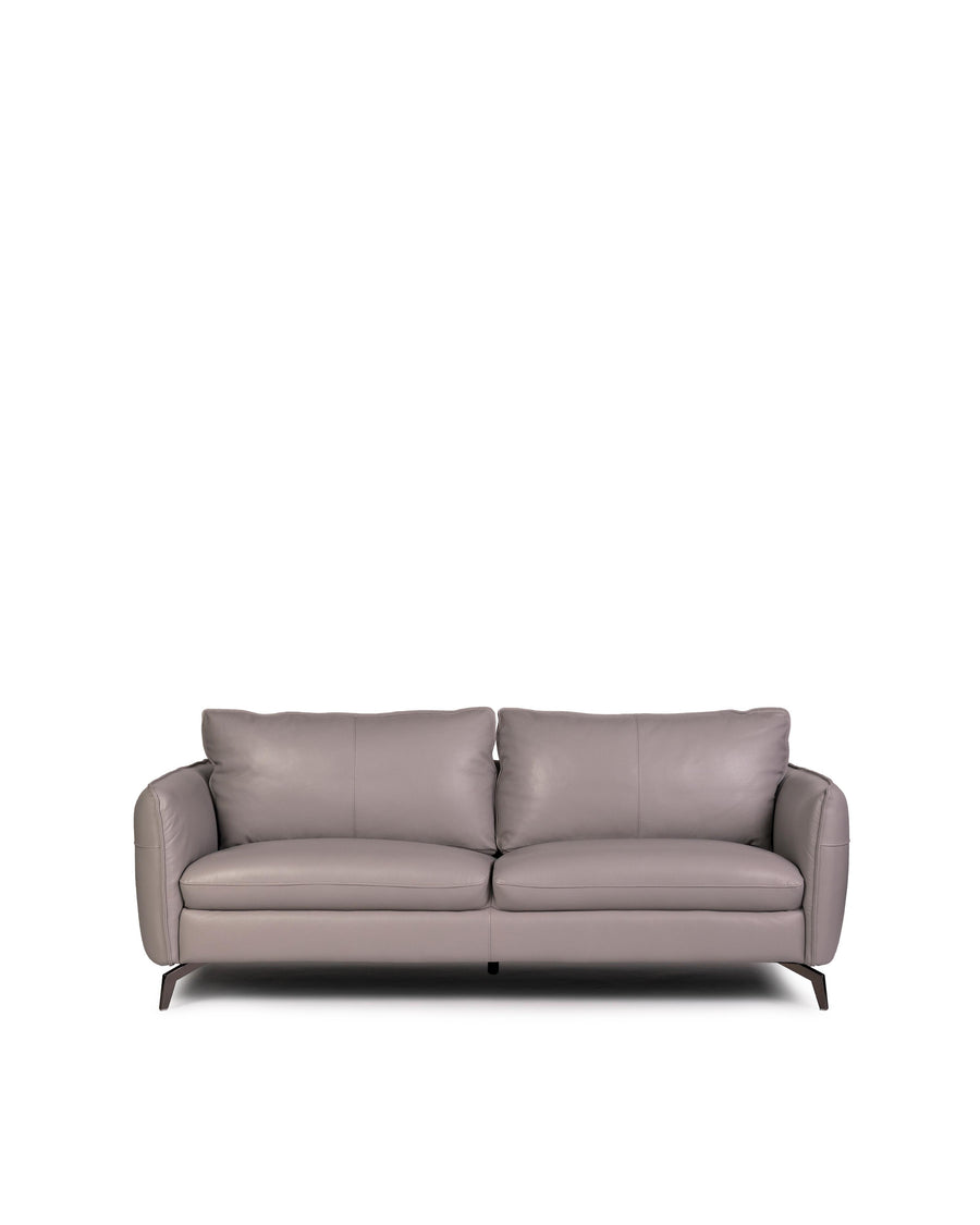 Modern Leather Sofa In Light Grey With Dark Chrome Leg | Siena | Front View | MoblerOnline