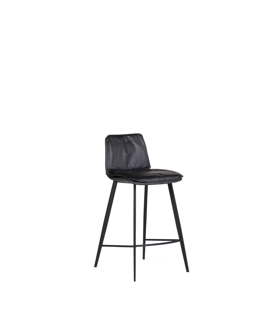 Modern Leather Counterstool In Black | Ballarat | Angle View | MoblerOnline