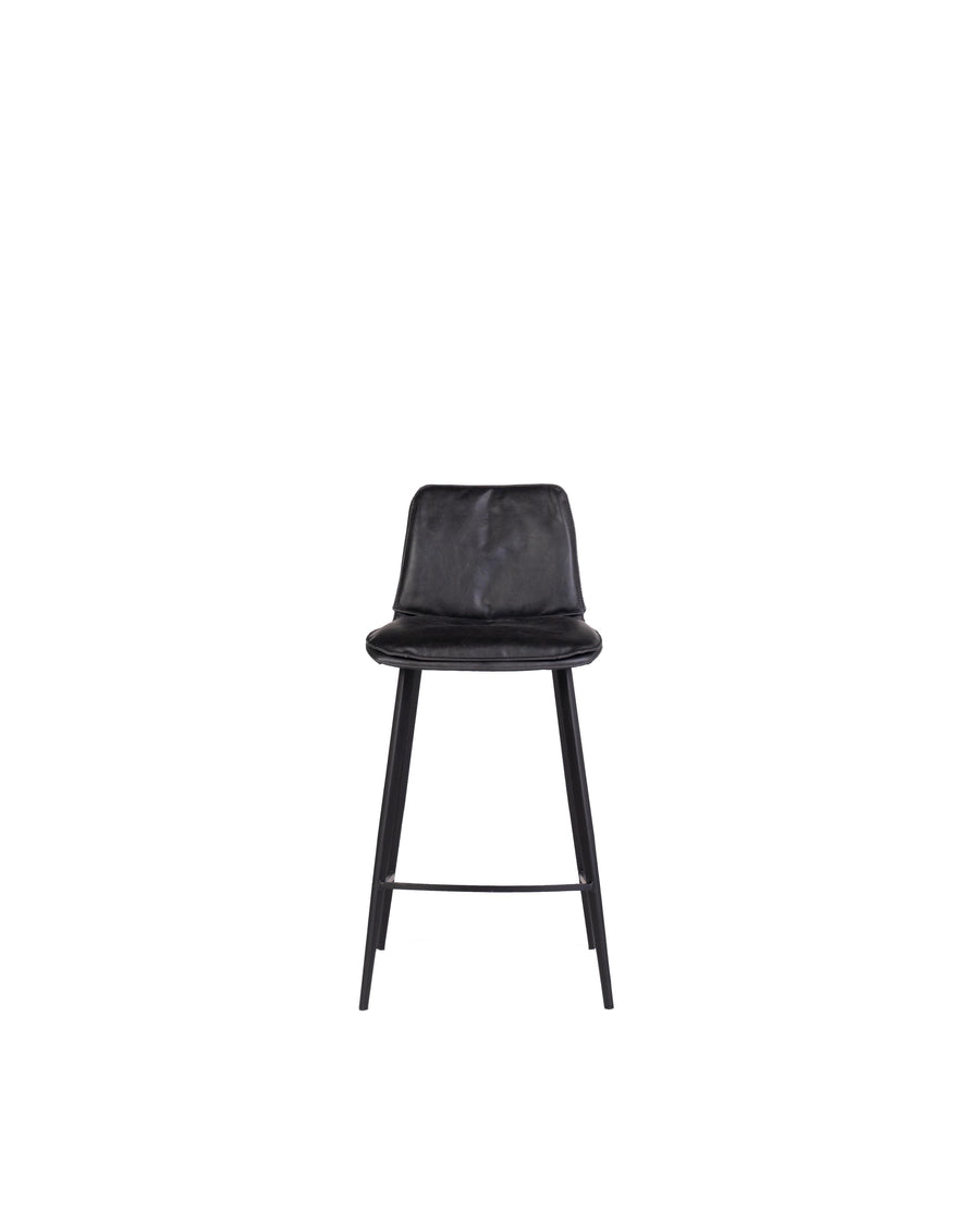Modern Leather Counterstool In Black | Ballarat | Front View | MoblerOnline