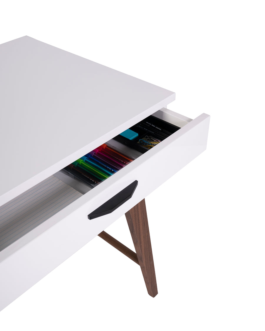 Modern Glossy White Desk | Dahlia | Open Drawer Close Up View | MoblerOnline