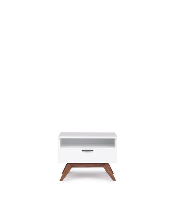 Modern Glossy White Nightstand | Dahlia| Front View | MoblerOnline