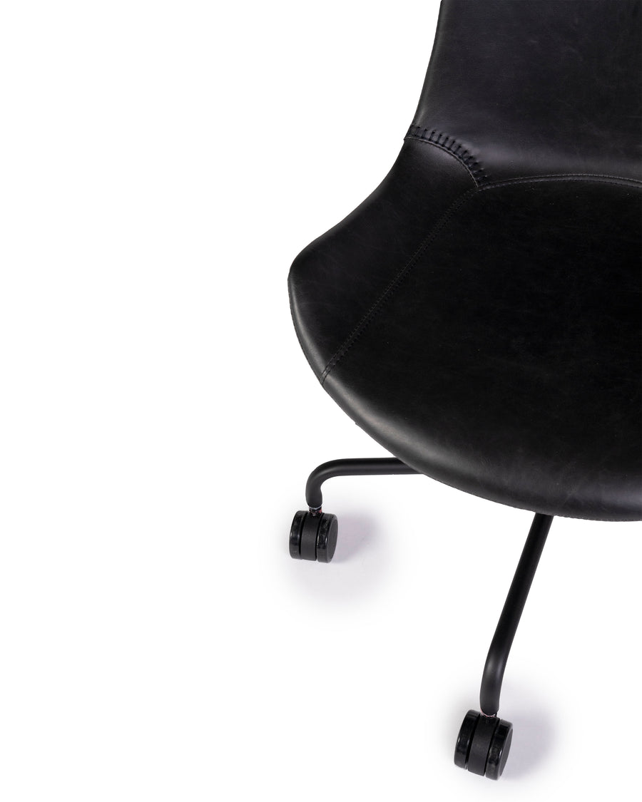 Modern Leather Office Chair In Black | Byron | Close Up View | MoblerOnline
