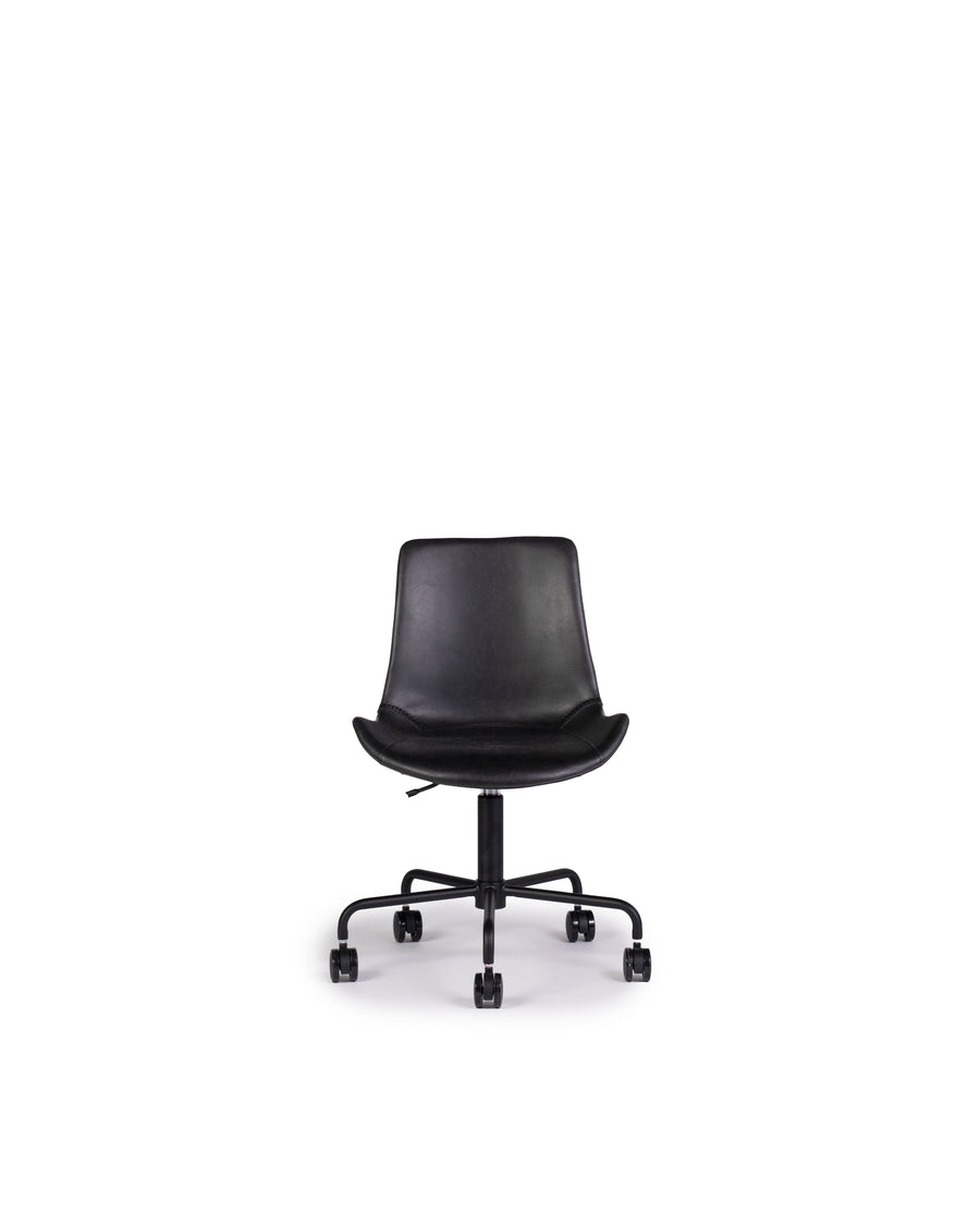 Modern Leather Office Chair In Black | Byron | Front View | MoblerOnline