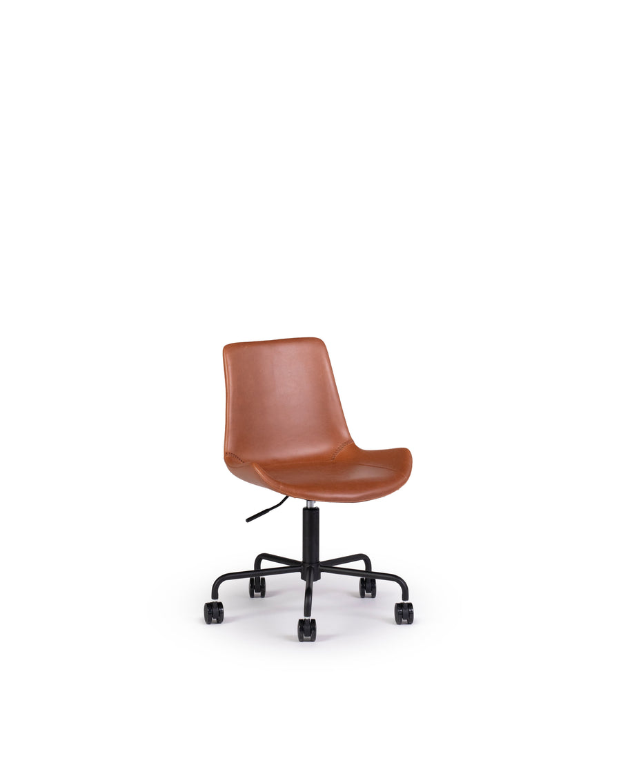 Modern Leather Office Chair In Brown | Byron | Angle View | MoblerOnline