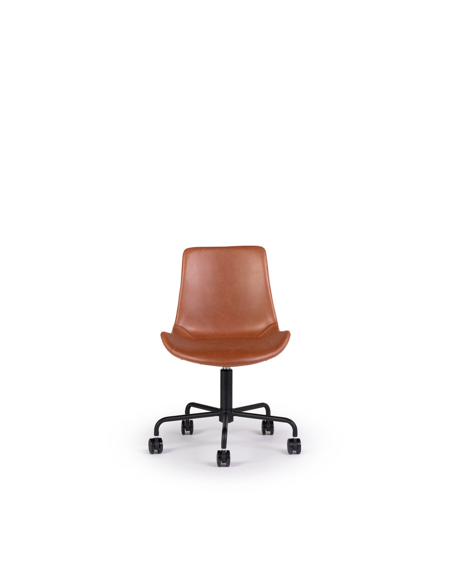 Modern Leather Office Chair In Brown | Byron | Front View | MoblerOnline