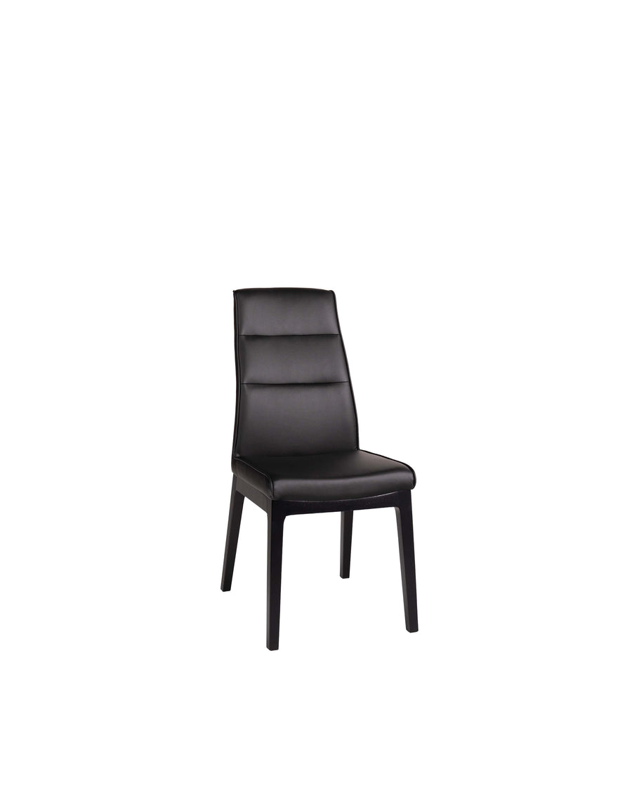 high back dining chair black pu black wood legs