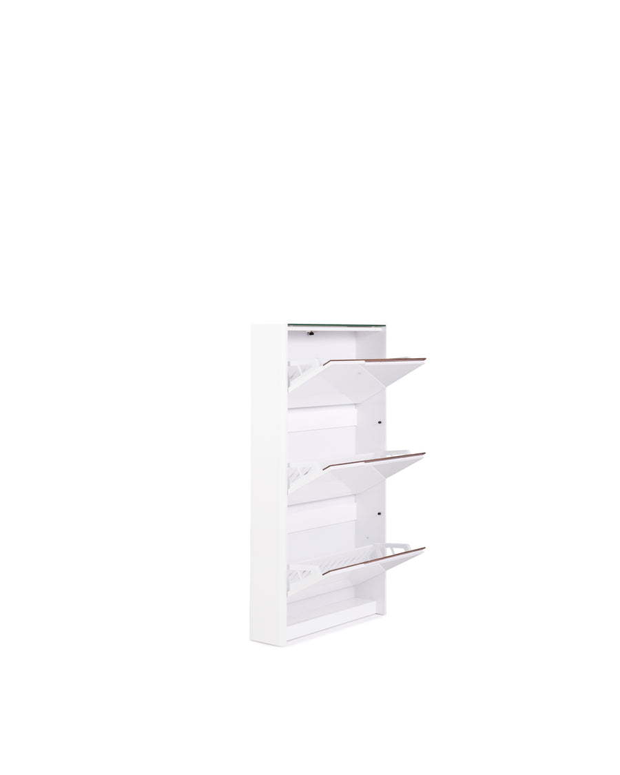 White High Gloss Shoe Cabinet With Glass Top | Scarpa | Open View | MoblerOnline 