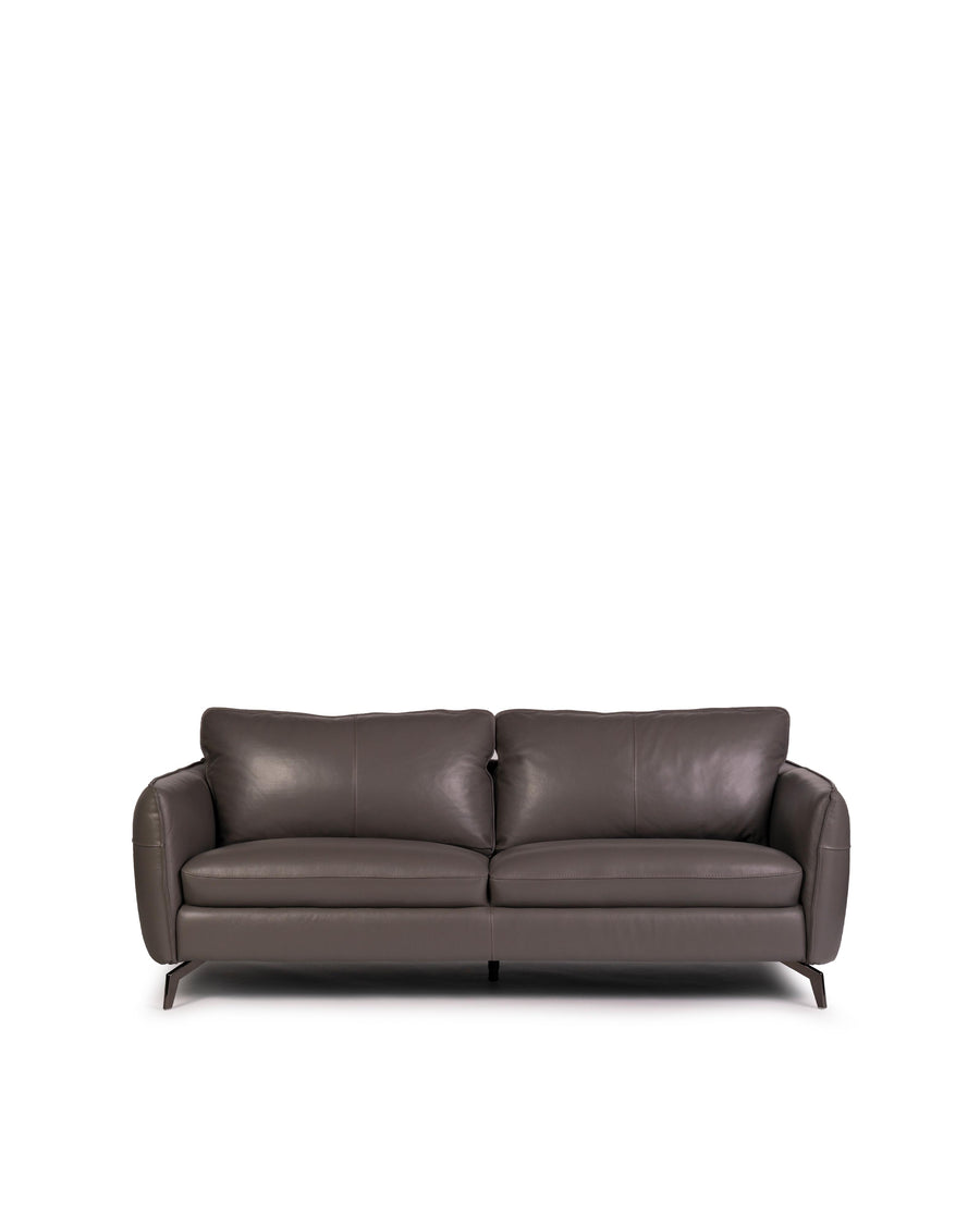 Modern Leather Sofa In Dark Grey With Dark Chrome Leg | Siena | Front View | MoblerOnline  