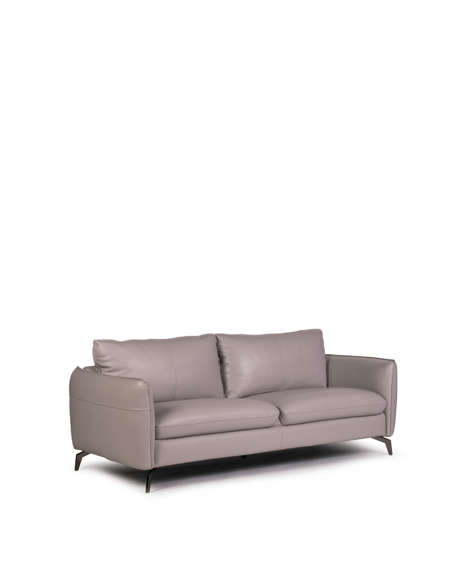 Modern Leather Sofa In Light Grey With Dark Chrome Leg | Siena | Angle View | MoblerOnline