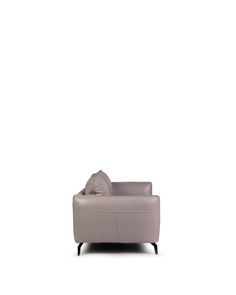 Modern Leather Sofa In Light Grey With Dark Chrome Leg | Siena | Side View | MoblerOnline