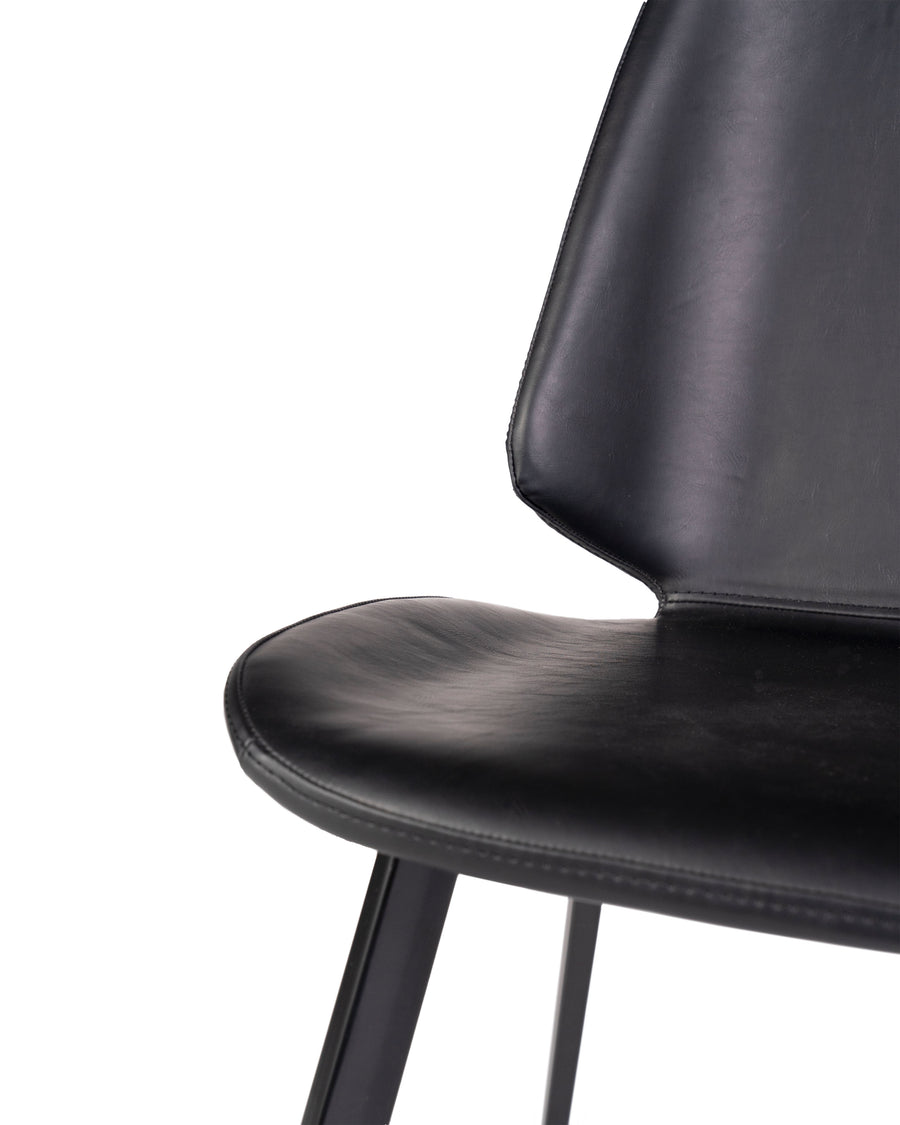Black Modern Leather Dining Chair (Set of 2) | Brisbane | Close Up Detail View | MoblerOnline